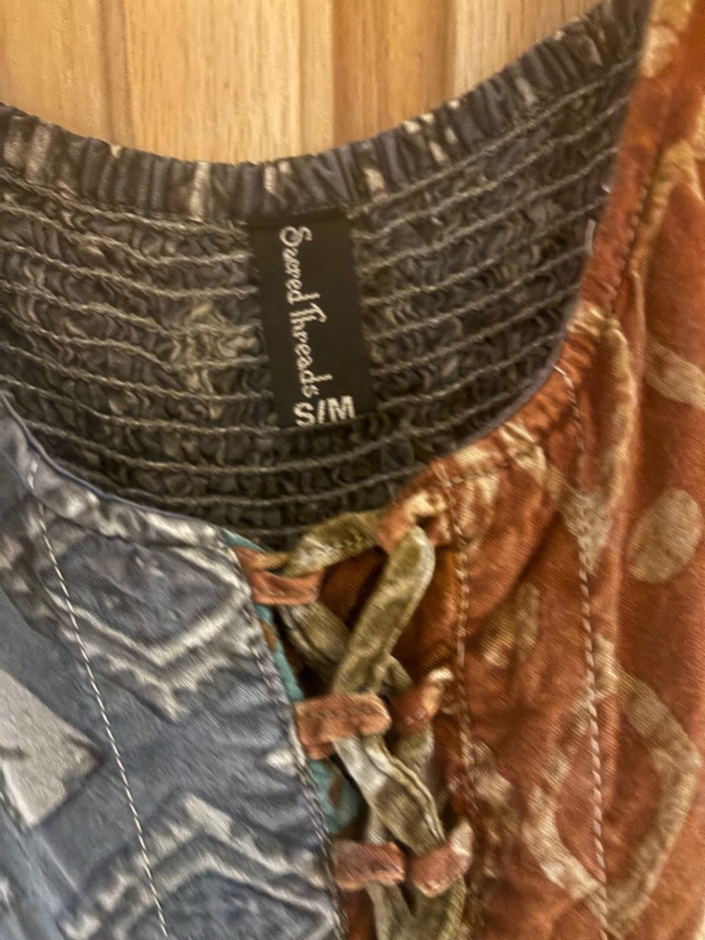 Sacred Threads Blue Multi Patchwork V-Neck Tunic - Picture 5 of 6